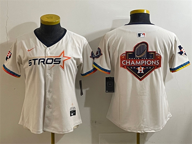 Youth Houston Astros Team Big Logo Cream 2025 City Connect With Texas Patch Limited Stitched Baseball Jersey 004
